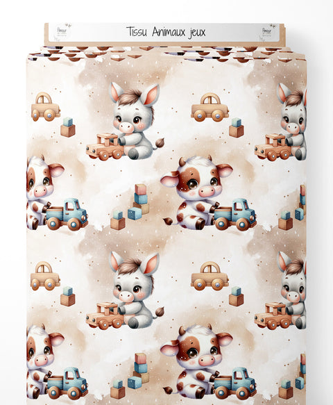 Tissu coton - Animaux jeux