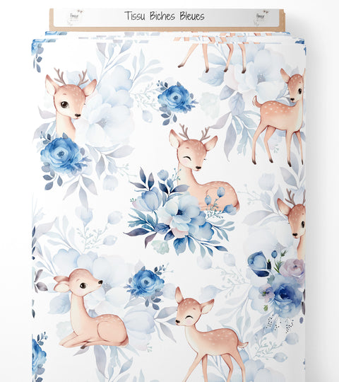 Tissu coton - Biches bleues
