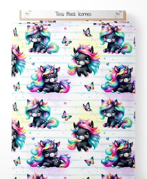 Tissu coton - Black licorne
