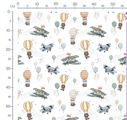 Tissu coton - Animaux montgolfières (Grands motifs)
