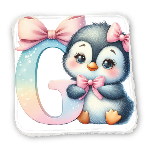 Panneaux coton 12/12cm (par unité) - Alphabet Pingouins