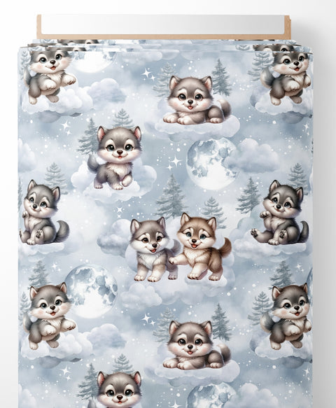 Tissu coton - Loups mignons