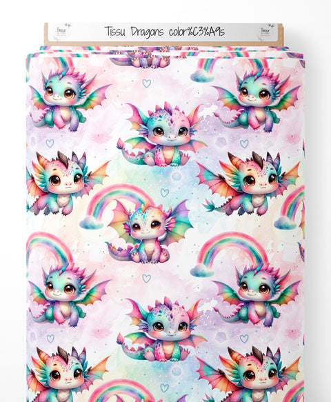 Tissu coton - Dragons colorés