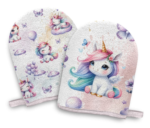 Panneaux éponge gants de toilette (lot de 4) - Licornes
