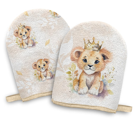 Panneaux éponge gants de toilette (lot de 4) - Lionceaux princes