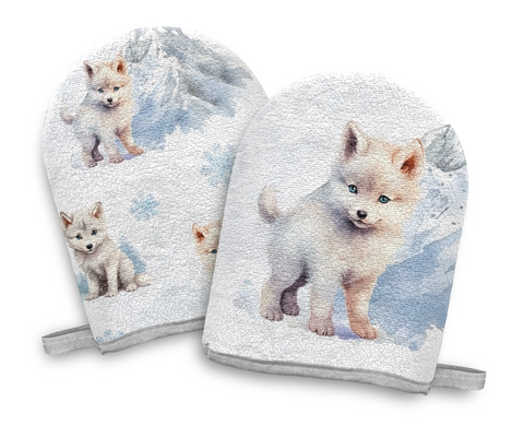 Panneaux éponge gants de toilette (lot de 4) - Loups