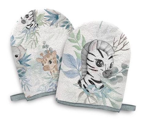Panneaux éponge gants de toilette (lot de 4) - Safari mignon bleu