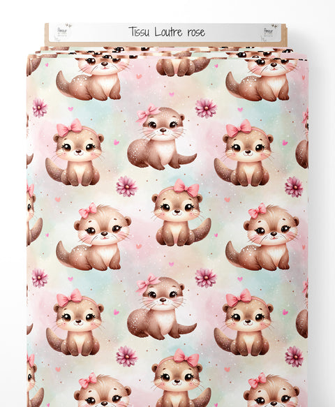 Tissu coton - Loutre rose