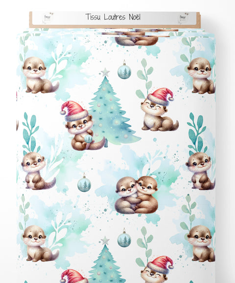Tissu coton - Loutres de Noël