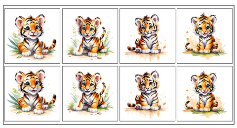 Panneaux coton 12/12cm (lot de 8) - Tigres