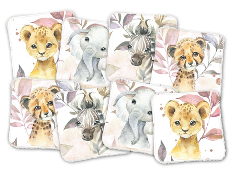 Panneaux coton 12/12cm (lot de 8) - Jungle rose
