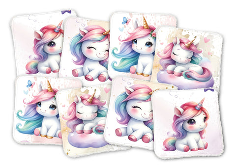 Panneaux coton 12/12cm (lot de 8) - Licornes