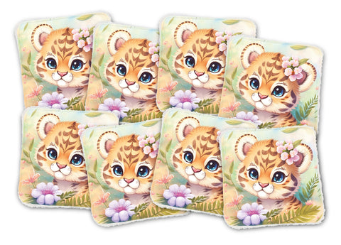 Panneaux coton 12/12cm (lot de 8) - Lionceau fleurs