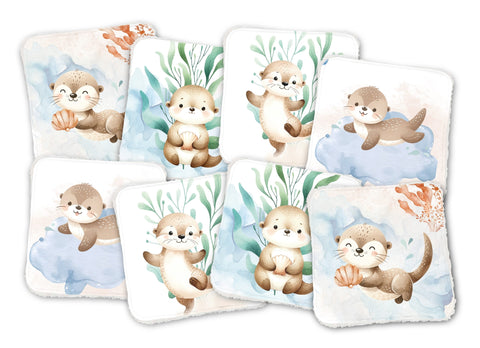Panneaux coton 12/12cm (lot de 8) -Loutres