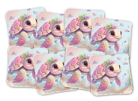 Panneaux coton 12/12cm (lot de 8) - Tortue rose