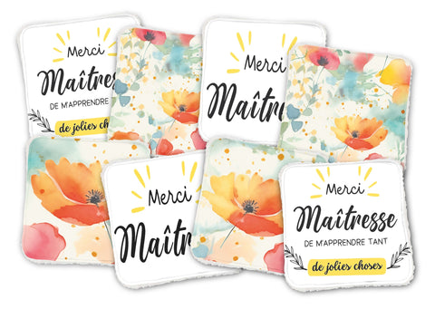 Panneaux coton 12/12cm (lot de 8) - Merci maîtresse