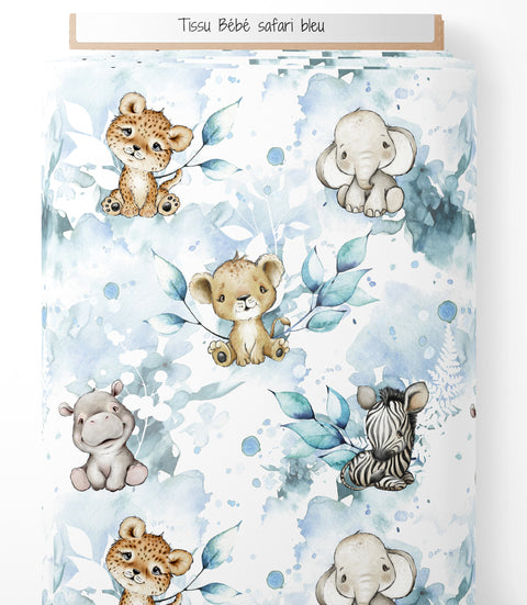 Tissu coton - Bébé safari bleu