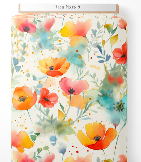 Tissu coton - Fleurs aquarelle
