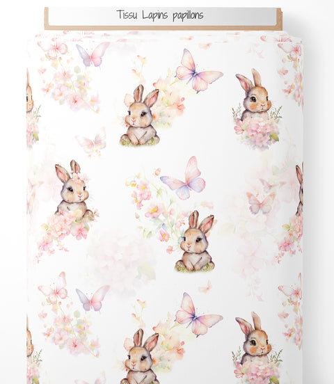 Tissu coton - Lapins papillons floral