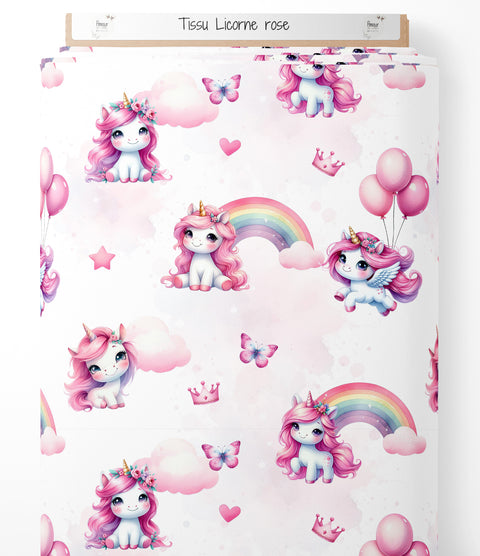 Tissu coton - Licorne rose