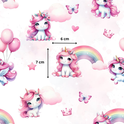 Tissu coton - Licorne rose