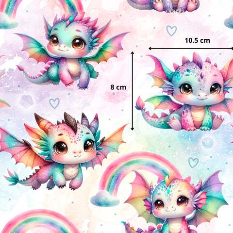 Tissu coton - Dragons colorés
