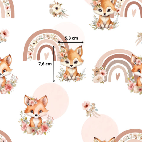 Tissu coton - Renard fleurs