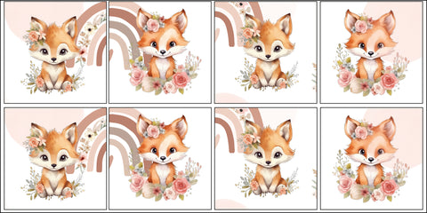 Panneaux coton 12/12cm (lot de 8) - Renards fleurs