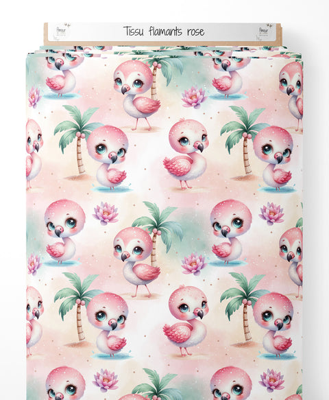 Tissu coton - Flamants rose