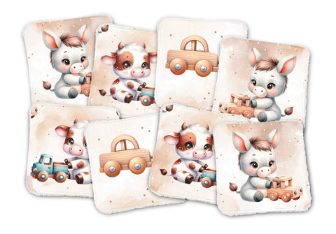Panneaux coton 12/12cm (lot de 8) - Animaux jeux