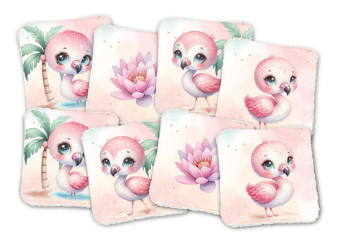 Panneaux coton 12/12cm (lot de 8) - Flamants roses