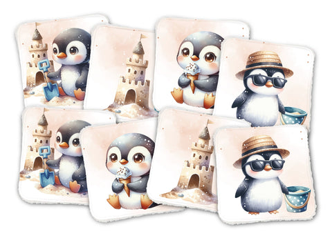 Panneaux coton 12/12cm (lot de 8) - Pingouins