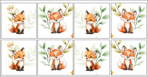 Panneaux coton 12/12cm (lot de 8) - Renards feuilles