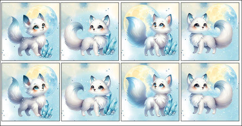 Panneaux coton 12/12cm (lot de 8) - Renard lune