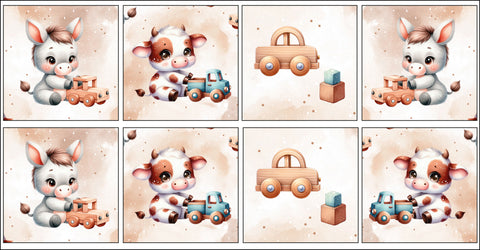 Panneaux coton 12/12cm (lot de 8) - Animaux jeux