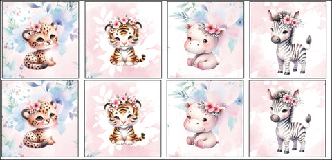 Panneaux coton 12/12cm (lot de 8) - Bébé savane