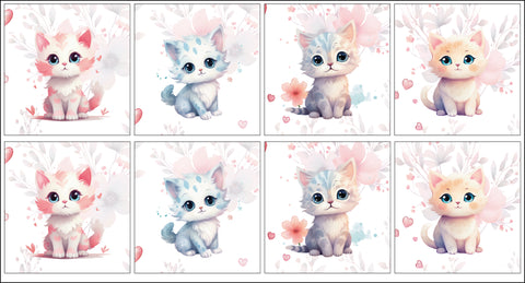 Panneaux coton 12/12cm (lot de 8) - Chats