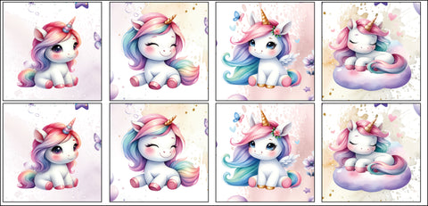 Panneaux coton 12/12cm (lot de 8) - Licornes