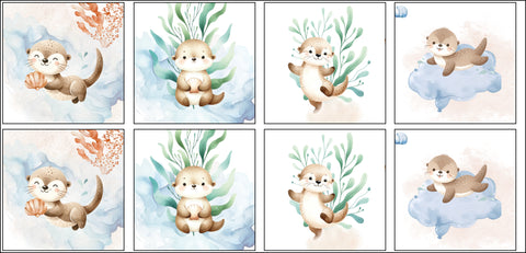 Panneaux coton 12/12cm (lot de 8) -Loutres