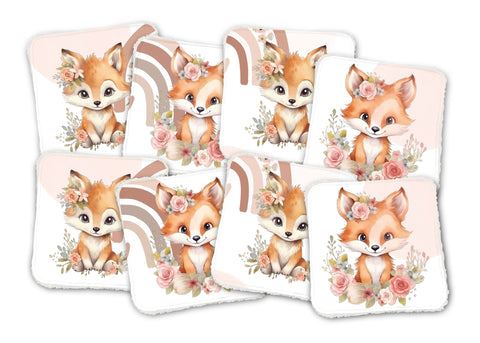 Panneaux coton 12/12cm (lot de 8) - Renards fleurs