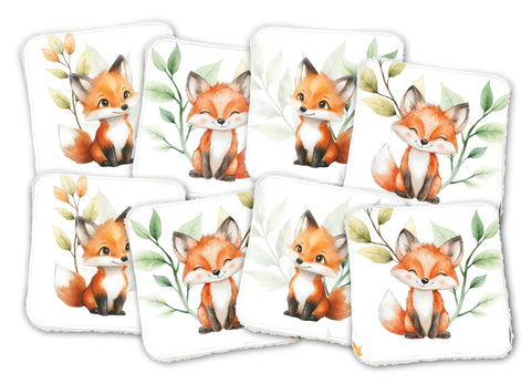 Panneaux coton 12/12cm (lot de 8) - Renards feuilles