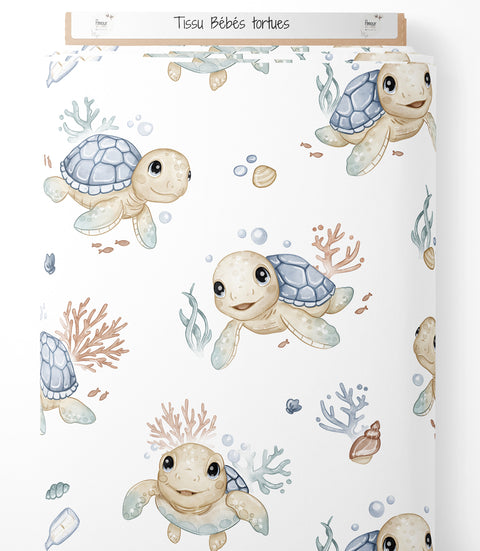 Tissu coton - Bébés tortues