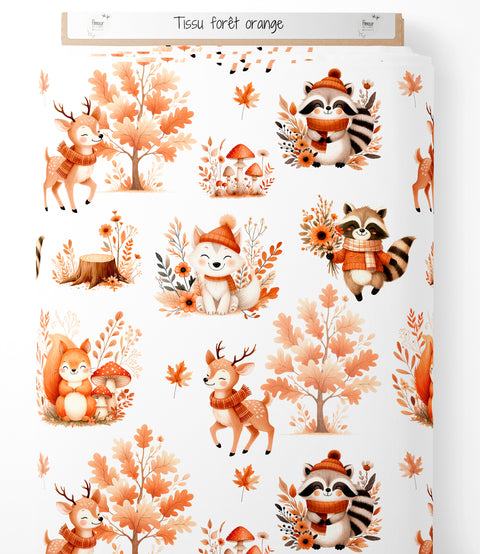 Tissu coton - Forêt orange