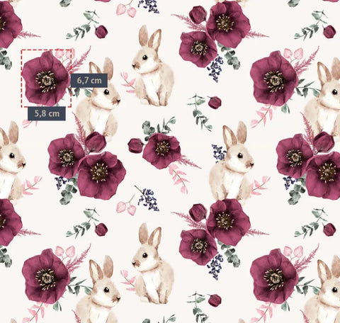 Tissu coton - Lapins pivoines