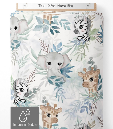 Tissu imperméable - Safari mignon bleu
