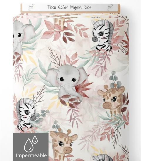 Tissu imperméable - Safari mignon rose