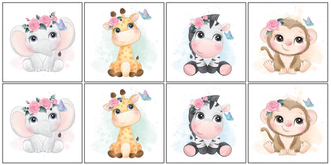 Panneaux coton 12/12cm (lot de 8) - Safari féérique
