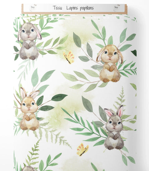 Tissu coton - Lapins papillons