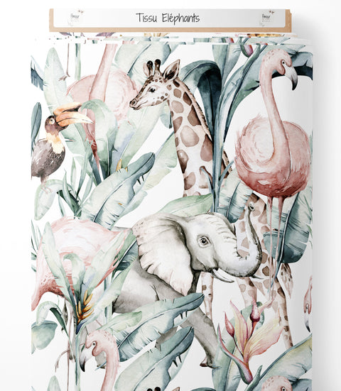Tissu coton - Éléphants