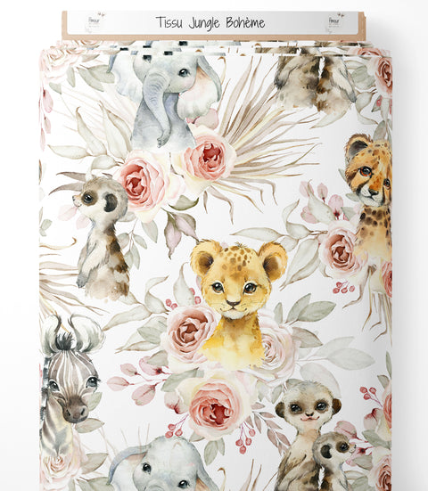 Tissu coton - Animaux jungle bohème